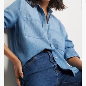Nordstrom Caslon blue  Denim button up shirt , never worn . Size small